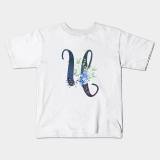 Floral Monogram U Wild Blue Flowers Kids T-Shirt